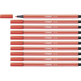 Premium Fibre-Tip Pen - STABILO Pen 68 - Pack of 10 - Light Red