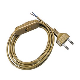 POLY POOL - PP0372.6Q Bedside lamp cable, double pole, gold 1.5 m - Cable with 2 amp switch and 2.5 amp plug - Bedside lamp cable 2 pin - Electric cable Vintage