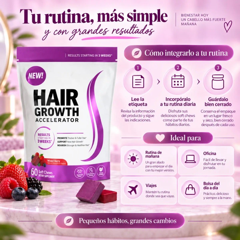 Hair Growth Accelerator Frutos Rojos 60 Masticables