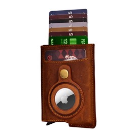 STARHIDE AirTag Wallet: A Sleek, Minimalist Wallet Featuring RFID-Blocking Technology and a Built-in Holder for AirTag, Crafted for Both Men and Women. (Brown Hunter)