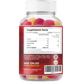 Probiotic Sugar Free Gummies - 5 Billion CFUs, Gut Digestive Support, Immune System Chewable Supplement for Kids, Men & Women (60 Ct)