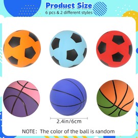 6 Pcs Rubber Bouncy Handball Bulk for Girls Boys, Mini Basketball & Football Bouncy Balls Party Favors for Outdoor Games, Playground Skip Hand Ball for Party Bag Fillers Gifts