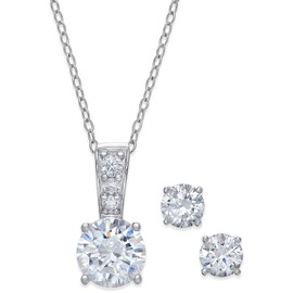 Giani Bernini 2-Pc. Set Cubic Zirconia Round Pendant Necklace and Stud Earring Set in Sterling Silver
