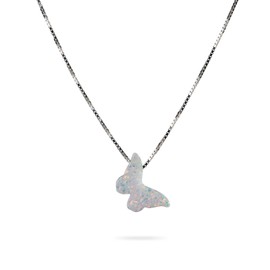 White Opal Butterfly Sterling Silver Box Chain Necklace Gift for Women Girl Delicate Opal Jewelry