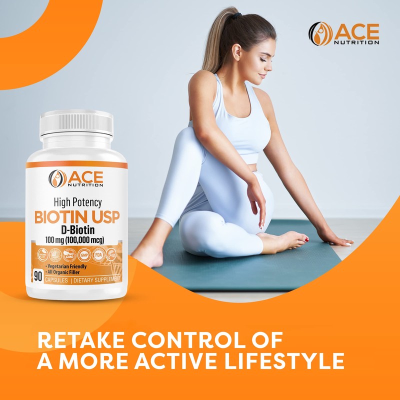 ACE NUTRITION High Potency Biotin USP (D-Biotin) 100mg (100,000mcg) (3)