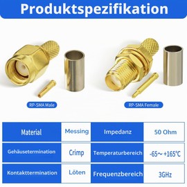 Superbat RPSMA Crimp Connector Kit RP SMA Male + RP SMA Female Crimp Solder Fixing Connector Kit RG58 RG303 RG141 RG142 RG400 LMR195 Low Loss Coaxial Cable (Total 10pcs)