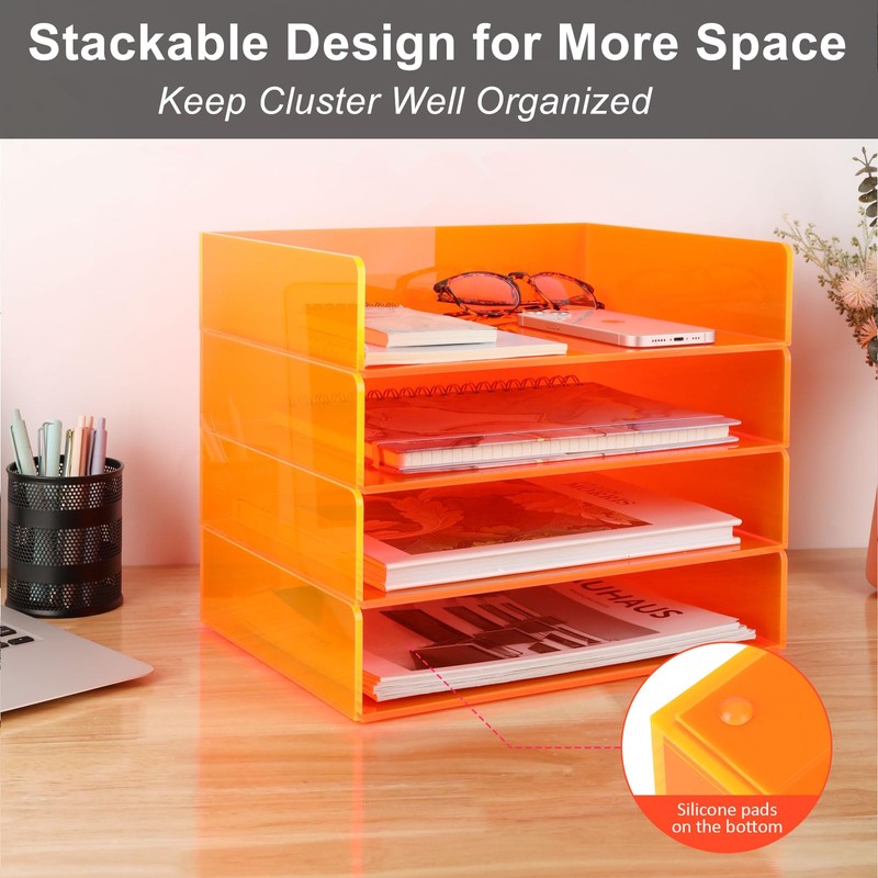 Gelite Acrylic File Organizer for Desk 4 Tiered Stackable Letter