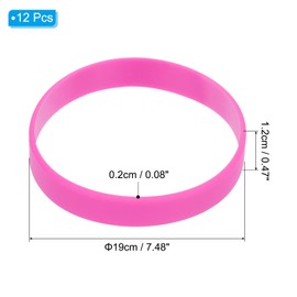 PATIKIL Silicone Rubber Bracelets, 12 Pcs Solid Color Blank Stretch Wristbands Sports Elastic Rubber Bands for Men Women Adults Teen Party Favors, Pink