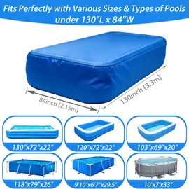 Inflatable Pool Cover 130" L x 84" W Fits Pool Under 11 x 7 ft, Cover is Made of 210D Heavy-Duty Waterproof Oxford Fabric, Built-in Elastic Band and Extra Buckle to Prevent Slipping (Blue)