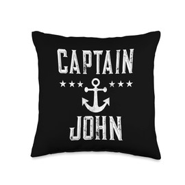 Boating Captain Shirts and Gifts Vintage Captain John-Family Cruise or Lake Boating Throw Pillow, 16x16, Multicolor