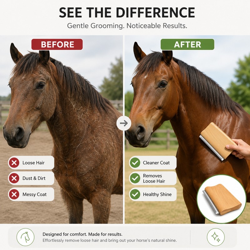 Horse Shedding Tool for Coat Care – Wooden-Handle Grooming Blade