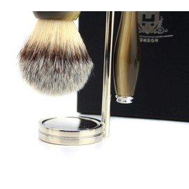 Vintage Style Luxury Shaving Gift Set for Men (Synthetic Hair Brush horn handle,Double edge safety Razor Horn handle steel&Chrome Holder) NO BLADES INCLUDED