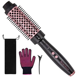 Tresses Touch Tresses Touch Thermal Brush Blowout, Curling Iron 1.5 Inch Thermal Round Hair Curling Brush with 5 Temp Settings, Universal Voltage, Tourmaline Ceramic, Negative Ion Technology, New Update Rose Gold
