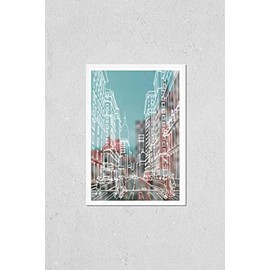 Poster Reproduction of Scene street illustration. Hand drawn ink line sketch New York city, USA with buildings, windows, cityscape, people, cars in outline style perspective view. Postdesign