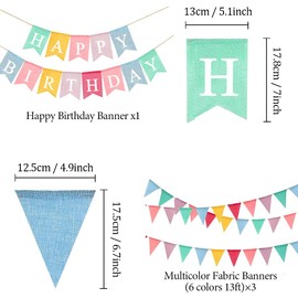 Birthday Bunting, JiHiGe Happy Birthday Banner & 3 Pack Bunting, 39ft Fabric Bunting Garden Flags for Outdoor Indoor Hanging Decoration, Home, Garden
