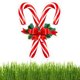 Candy Cane Crossed Christmas Classic Yard Sign Home Decor Lawn Decoration With Stakes Happy Holidays Merry Christmas XMAS Holiday Sign Santa Claus