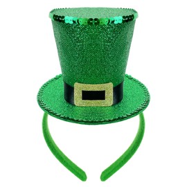 St. Patrick's Day Mini Top Hat Headband, Green Glitter with Silver Buckle, Leprechaun Costume Accessory