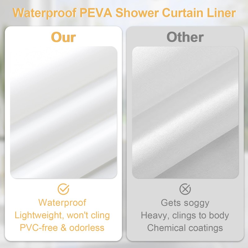 Craidlela 3-in-1 White Waffle Shower Curtain Set, Waterproof Fabric Modern