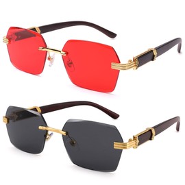 Hycredi Rimless Rectangle Sunglasses Men Women Retro Frameless Square Shade Y2k Sun Glasses Tinted Eyewear-Red+Black