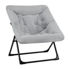 Mordchil HF Folding Saucer Chair, Comfy Faux-Fur Reading Chair, Foldable Accent Chair for Teens, Adults, Oversized Lazy Chair, Large Lounge Chair for Living Room, Bedroom, Dorm, Grey
