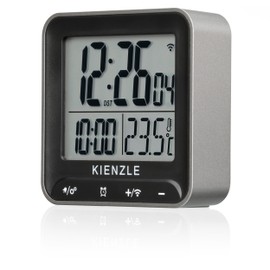 Kienzle Digital Radio-Controlled Square Alarm Clock with DCF Radio Control, 2 Alarm Times, Indoor Temperature Display, Backlight, Touch Buttons