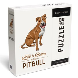 Lantern Press 1000 Piece Jigsaw Puzzle, Pitbull, Golden, Life is Better, White Background