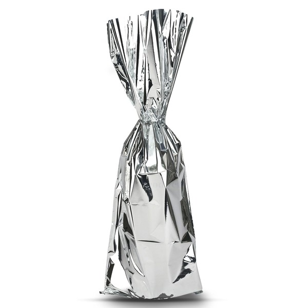 MT Products Metallic Mylar Wine Silver Gift Bags for Bottles Sparkle Look - Great for a Wine Pull - (25 Pieces) (Ribbon and Rope Not Included)