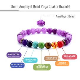 Hamoery Men Women 8mm Lava Rock Beads Bracelet Elastic Natural Stone Chakra Yoga Bracelet Bangle(Amethyst Beads)