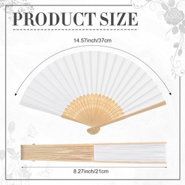 Yinkin 4 Pack Folding Fans Bamboo Handheld Folded Craft Japanese Chinese Line Dancing Fans for Weddings Bridal DIY Decoration Women Kids Gift Party Favors(White)