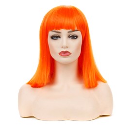Morvally Short Straight Bob Wig with Flat Bangs Natural Looking Heat Resistant Hair Cosplay Costume Wigs (14 inches Orange)
