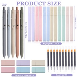 23 Highlighter Pastel Set, 12 Pens Aesthetic No-Bleed Marker Pens, 6 Correction Rollers and 5 Black Gel Pens with 10 Refills Included, Pastel Highlighter Accessories for Journal Office School Supplies