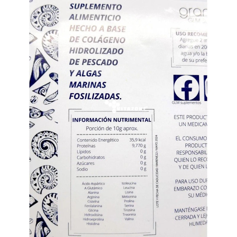 Colágeno Hidrolizado Marino Sin Sabor 300 Grs Grantlab