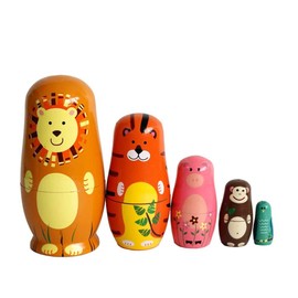 Oostifun 5pcs Cartoon Cute Handmade Russian Nesting Doll Playsets Wooden Animals Nesting Dolls Stacking Dolls Collection Decoration (Animals)