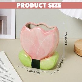 Limbeuuu 2pcs Pink Pencil Holder for Office Desk Accessories Aesthetic Flower Makeup Brush Organizer Cute Tulips Home Decor Birthday Gifts for Women Vanity Toothbrush Holder Kawaii Office Oragnizer