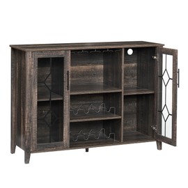 GAOMON Wine Bar Cabinet with LED Light, Home Coffee Cabinet with Wine and Glass Rack, Kitchen Buffet Sideboard Storage Shelf, Freestanding Liquor Cabinet for Living Room, Dining Room (Rustic Oak)