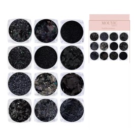 Decoracion Negra Para Uñas Glitter Escarcha Confetti Mouyic