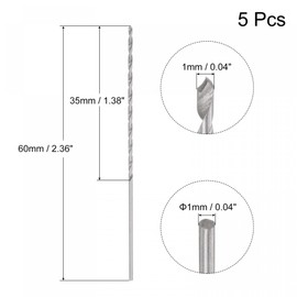 sourcing map Mini Micro Twist Drill Bit High-Speed Steel Straight Shank Extra Long Metal Drill Bit 60 mm for Aluminium Alloy Pack of 5