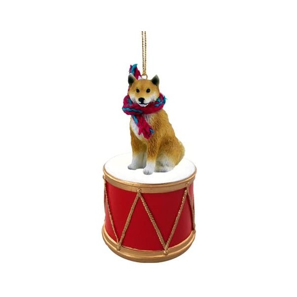 SHIBA INU Dog DRUM Christmas Ornament w/Gold String & Scarf DRD96
