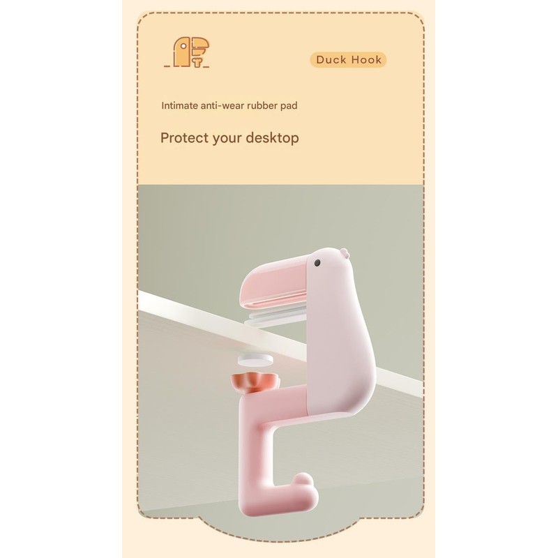 ZPVENATRO Decorative Duck-Shaped Detachable Desk Hook, Portable Side-Mount Schoolbag Pendant,