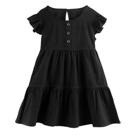 Miipat Toddler Girl Dress Ruffle Sleeveless Summer Cotton Dress Baby Girl Casual Party Dresses Kids Backless A-line Sundress(Black,18-24M)
