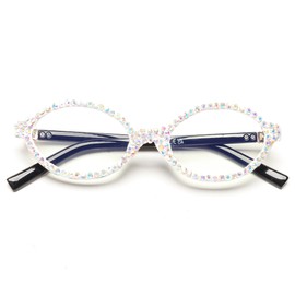 Fashion Rhinestone bling Reading Glasses for Women Retro Oval Reader Trendy Diamond Party Magnifying Glasses (AB, 2.0, x)