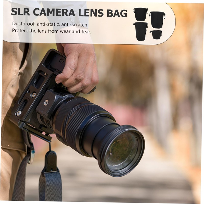 IWOWHERO 4pcs Camera Lens Storage Bag Neoprene Lens Cover Pouch