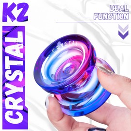 Responsive Yoyo for Kids Yoyo K2 Crystal Pink Purple, Dual Purpose Yoyo for Beginner, Trick Yoyo Professional Yoyo Ball with Unresponsive Yoyo Bearing Kit + 12 Yoyo Strings + Yoyo Case