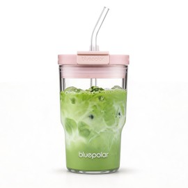 BLUEPOLAR Iced Coffee Glasses with Lids and Straws,Car Cup Holder Friendly, Leakproof Portable Tumblers for Cold Brew, Juice & Smoothie, Ideal for Travel, Office & Gym, BPA-Free (16oz-Pink)