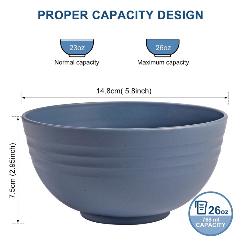 HOTEC BPA Free Unbreakable Wheat Straw Cereal Bowls - Microwave