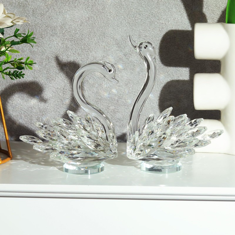 JATYFING 2pcs Crystal Swan Home Decor Crystal Figurines Anniversary,Birthday for