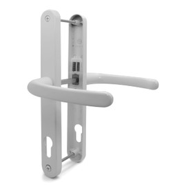 TSS White UPVC Door Handle Pair Set, 92mm PZ (Centres), Sprung, Lever Lever, 240mm Screw to Screw (Screw centres), Backplate 270mm x 32mm - Replacement PVC Door Handle in White
