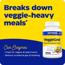 Enzymedica VeggieGest 90 Count Digestive Enzymes for Plant Based Meals Vegetarian Vegan