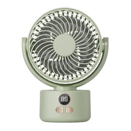 SYBOYEGE 3-Speed USB Desktop Fan with 3600mAh Battery | Quiet Bionic Feather Blades, 140° Tilt & Auto Shake | Portable Cooling for Home, Office Fan, Camping (Light Green)