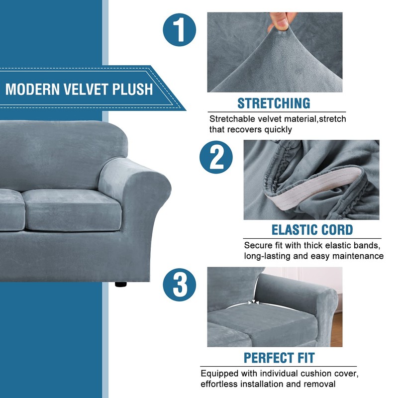 H.VERSAILTEX Velvet 4 Piece High Stretch Sofa Slipcover Cover Furniture
